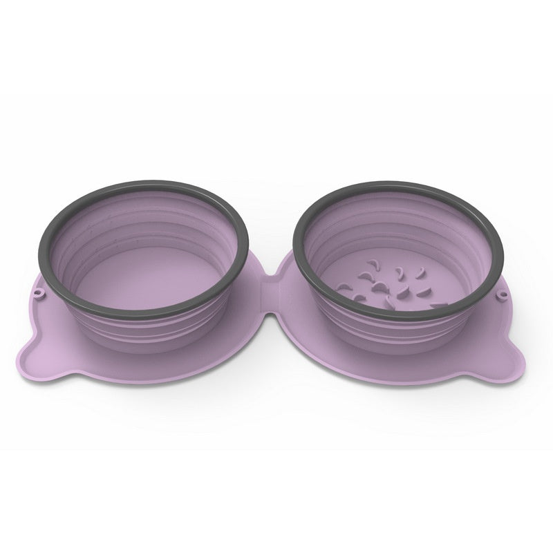Silicone double pet bowl folded for storage