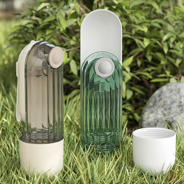 Pet travel bottle with curved drinking tray